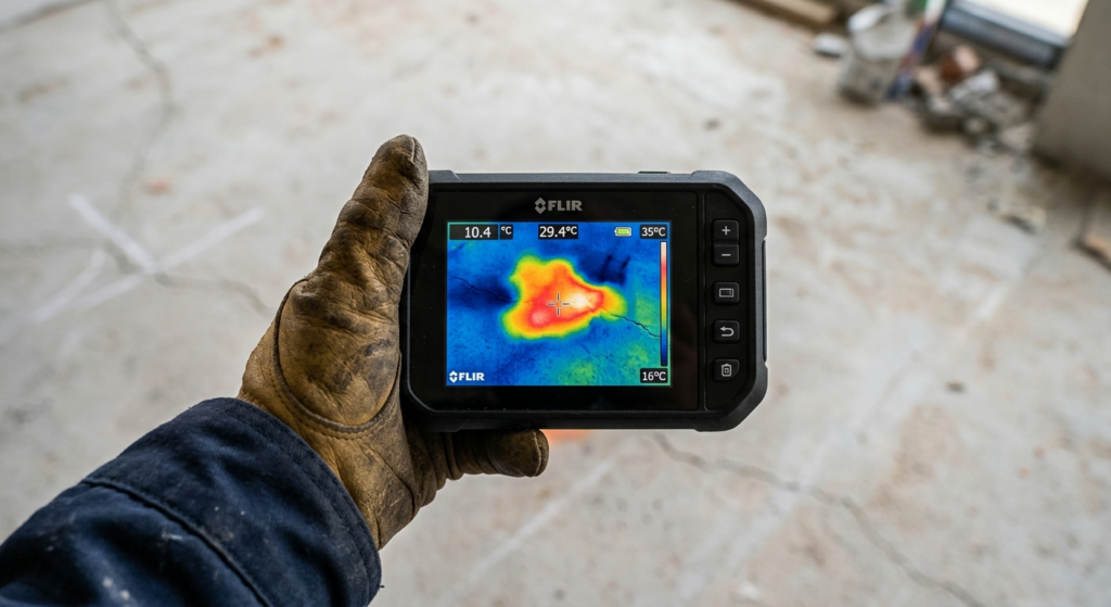 Thermal imaging used for water leak detection Melbourne slab investigation